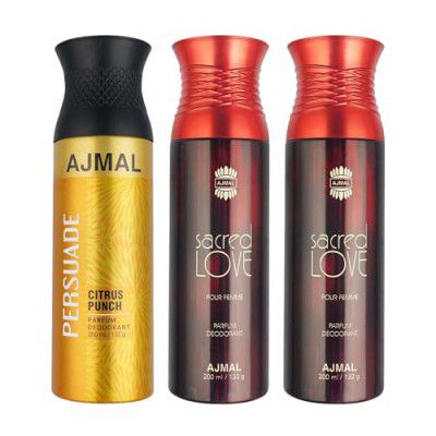 AJMAL 1 Persuade for Men & Women and 2 Sacred Love for Women Deodorants each 200ML Combo pack of 3 (Total 600ML) (Pers_2SacL_Deo)