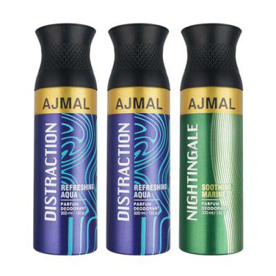 Ajmal 2 Distraction & Nightingale Deodorant Combo Pack of 3 Deodorants 200ml each (Total 600ML) for Men & Women