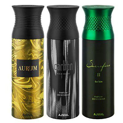 Ajmal Aurum & Carbon & Sacrifice II Deodorant Spray - For Men & Women (200 ml, Pack of 3)