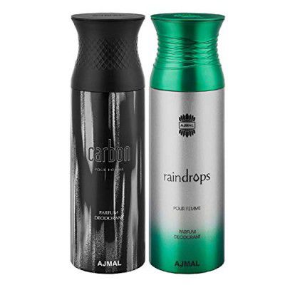 Ajmal Carbon & Raindrops Deodorants Gift For Men & Women (200 ml, Pack of 2)