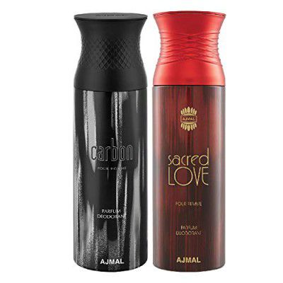 Ajmal Carbon Homme & Sacredlove Deodorant Spray Gift For Men & Women (200 ml, Pack of 2)