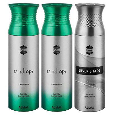 Ajmal Raindrops & Raindrops & Silver Shade Deodorant Spray - For Men & Women (200 ml, Pack of 3)