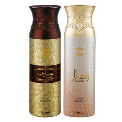 Ajmal Wisal Dhahab & Wisal Deodorant Spray Gift For Men & Women (200 ml, Pack of 2)