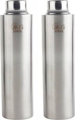 AKG Stainless Steel Water Bottle for Home/Office/Gym/School/Collage 1000 ml Bottle  (Pack of 2, Silver, Steel)