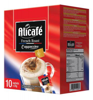 Alicafe French Roast Cappuccino Duo's 250gm (25gm X 10 sachets) - Bold Flavor, Decadent Chocolate Infusion