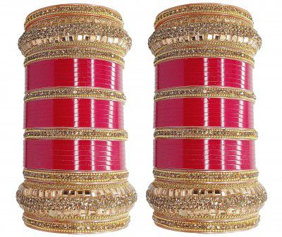 ALIVE Plastic Gold Plated and Cubic Zirconia Chuda Bangles Set for Women & Girls | Rajasthani Rajputi Handcrafted Bridal Bangles