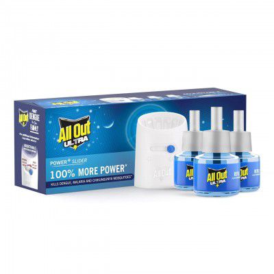 All Out Ultra Combi Pack 3 Refill + 1 Machine | Ultra Liquid Power | Kills Dengue Mosquitoes | 100% More Power Mosquito Repellent