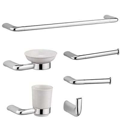 ALTON Brass, 6-Piece Bathroom Accessories Set, Chrome (Towel Rail, Towel Ring, Soap Dish, Tumbler Holder, Toilet Paper Holder, Robe Hook)