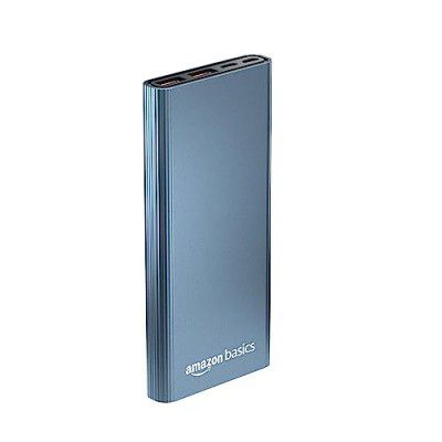 Amazon Basics 10000mAh 22.5W Lithium-Polymer Metal Power Bank | Dual Input, Triple Output | Fast Charging, Twilight Blue, Type-C Cable Included