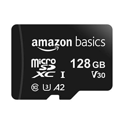 Amazon Basics 128GB microSDXC Memory Card with Full Size Adapter, 100MB/s, U3