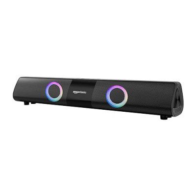 amazon basics 16W Bluetooth Soundbar Speaker with 2000mAh Battery | BT v5.3 | Aux/USB Port | RGB Party Lights