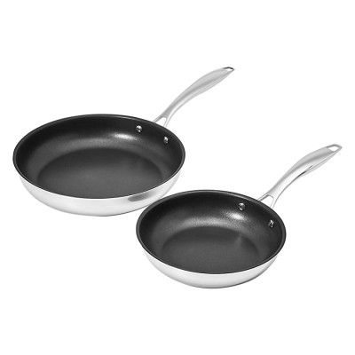 Amazon Basics 2-Piece Non-Stick Stainless Steel Fry Pan Set, 25.4-cm and 20.32-cm