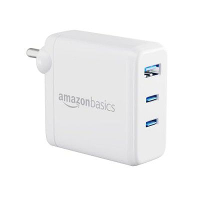 Amazon Basics 65W Ultra Fast GaN Adapter | iPhone Charger | USB Type C PD Power Adapter with Dual Output | Universal Compatibility for MacBook Pro, iPad & Android Mobiles (White)