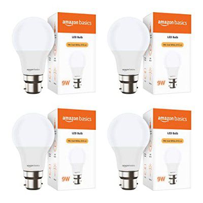 amazon basics - 9W LED Bulb, Cool White (Base B22, Pack of 4)