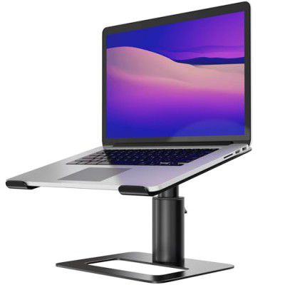 Amazon Basics Aluminium Laptop Riser Stand | Height Adjustable | Heat Dissipation | Universal Compatibility (Black)