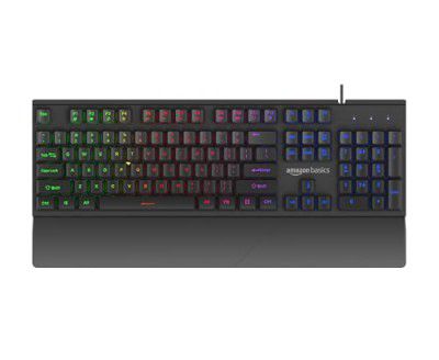 Amazon Basics Backlit Gaming Keyboard, LED Wired, Ergonomic & Wrist Rest Keyboard, for PC/Laptop/Mac – Black