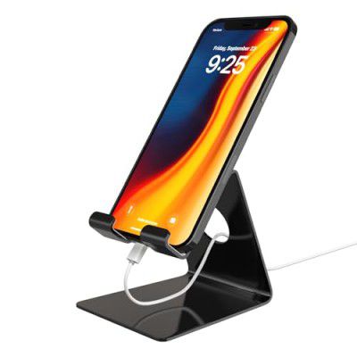 Amazon Basics Desktop Mobile Stand/Phone Mount | Tabletop Holder for Phones and Tablets (Black)