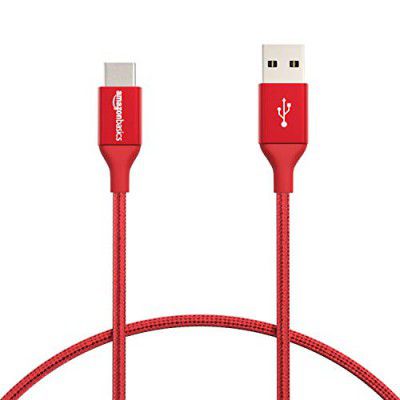 amazon basics Double Braided Nylon Usb Type-C To Type-A 2.0 Male Cable, 1 Feet Laptop (Red, 30.48 Cm)