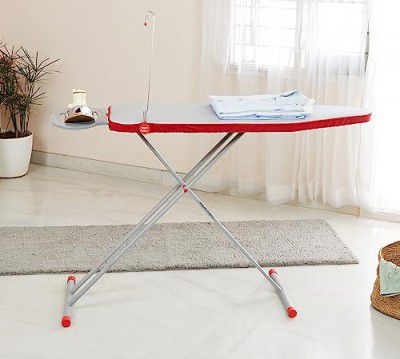 Amazon Basics Foldable & Adjustable Ironing Board for Home with Aluminised Ironing Surface (Silver & Red) (138X42X94 cm)