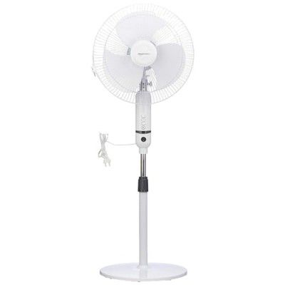 amazon basics High-Speed Oscillating Pedestal Fan I 3 Adjustable Fan Speeds | Rust Resistant Body, Adjustable Length | RPM 2200 | 400mm Sweep Length (White)