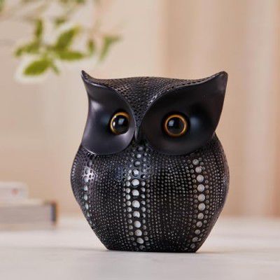 amazon basics Modern Classy Happy Owl Resin Art Figure Showpiece (Pack of 1, Black)