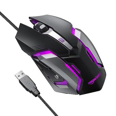 Amazon Basics Optical USB Gaming Mouse with Led Effect | Up to 3200 Dpi | 7 Led Colours | 6 Preprogrammed Buttons