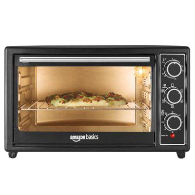 Amazon Basics Oven Toaster & Grill | Motorised Rotisserie & Convection Heating | 5 Heating Modes | Heat Efficient E-Glass | 1500W | Black & Grey | 30L