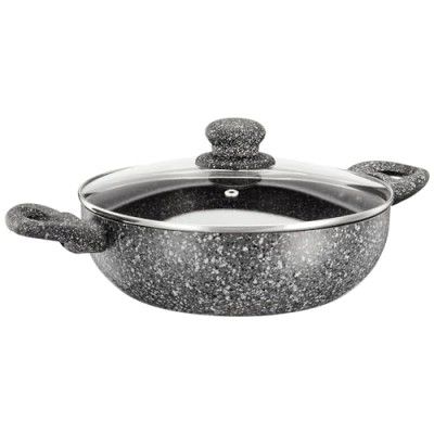 Amazon Basics Rock-IB NONSTICK GRANITE FINISH KADAI 24 CM with GLASS LID -SOFT TOUCH HANDLES