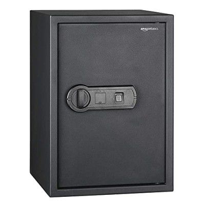 amazon basics Steel Security Safe With Programmable Biometric Fingerprint Lock, Secure Cash, Jewelry, Id Documents, 1.8 Cubic Feet, 13.8X13X19.7 In