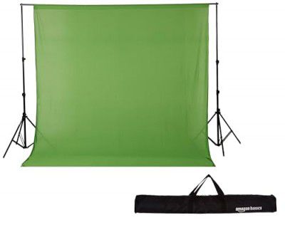 Amazon Basics Studio Background Stand Kit ((9 x 9 Feet) | with Carry Bag and Backdrop Curtain (Green)