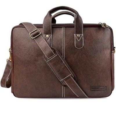 Amazon Basics Synthetic Leather Office Laptop Bag | for Men (Tan)