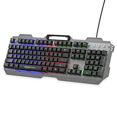 Amazon Basics USB Gaming Keyboard with Multicolour LED Effect | 12 Multimedia Keys |4 LED Modes