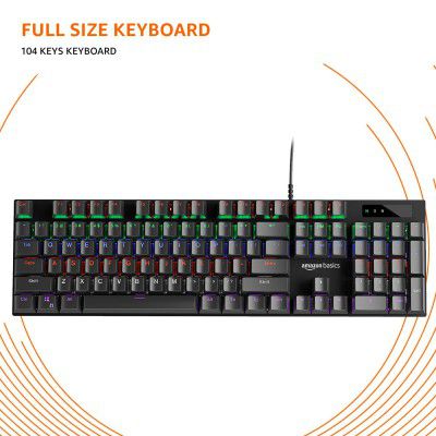 Amazon Basics Wired Gaming Mechanical Keyboard with Outemu Blue Switches and Rainbow LED