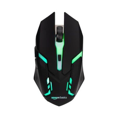 Amazon Basics Wired Gaming Mouse | Elevate Your Gaming Experience with 5 Buttons, Customizable 3600 DPI, Rainbow LED Light, DPI Switch | Surface-Friendly Design (Black)