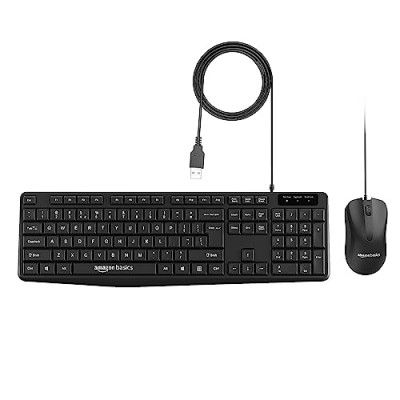 Amazon Basics Wired Keyboard and Mouse Combo l 1200 DPI l for Windows, Mac OS Computer (Black)