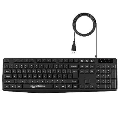 Amazon Basics Wired Keyboard with 104 Keys for Windows, Mac OS Computer