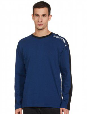 Amazon Brand - Inkast Denim Co. Men's Color Block Relaxed T-Shirt (IN-A22-TS-14_Relic Blue,Black L)