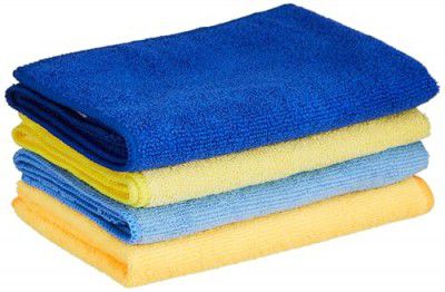 Amazon Brand - Presto! 88% Polyester / 12% Polyamide Microfiber Cloth in Multi Color GSM -340 (4pcs Set) Variant 1- Orange, Light Blue, Yellow, Blue