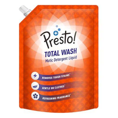 Amazon Brand - Presto! Total Wash Detergent Liquid Mega Saver Pack 2 Ltr | Gentle on Clothes | Refreshing Fragrance | Machine and Hand Wash