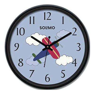 Amazon Brand - Solimo 12-inch Plastic & Glass Wall Clock - Crimson Jet (Silent Movement), Black