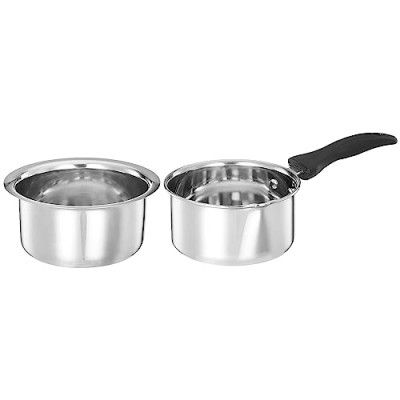 Amazon Brand - Solimo - 2 Pcs Stainless Steel Cookware Set - (Tope 18 cm, Sauce 14 cm) 2500 Liter