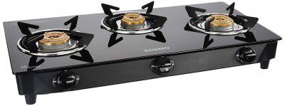 Amazon Brand - Solimo 3 Burner Glass Top Gas Stove with Manual Ignition