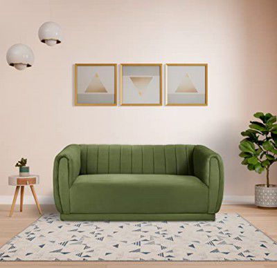 Amazon Brand - Solimo 3 Seater Sofa (Velvet Fabric, Olive Green)