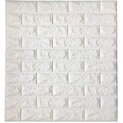 Amazon Brand - Solimo 3D White Brick Wallpaper, Self-Adhesive, Anti-Collision, Waterproof, Sound-Insulated, Durable, Affordable, Easy to use and Remove (PE Foam, 70cm x 77 cm)