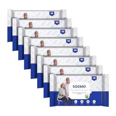 Amazon Brand - Solimo Adult Bed Bath Wipes 80 Wipes Pack of 8