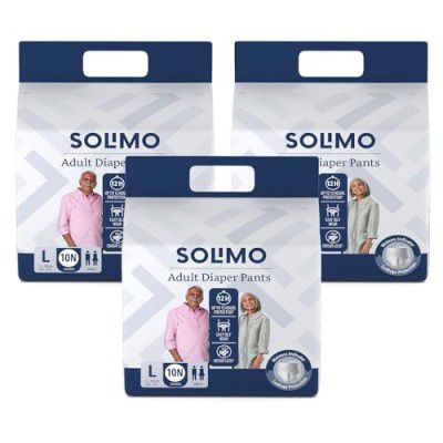 Amazon Brand - Solimo Adult Diapers Pant Style Large (L) Size, 30 Count | 75-140 cm (30" - 55") | with Fast absorption, Leak Proof, Unisex