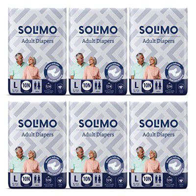 Amazon Brand - Solimo Adult Diapers Tape Style Large Size 60 Count | 96-137 cm (38" - 54") | with Fast absorption, Leak Proof, Unisex