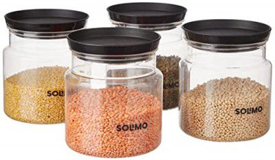 Amazon Brand - Solimo Airtight Plastic Storage Jar Set, 4 Containers (1000ml), BPA Free, Black