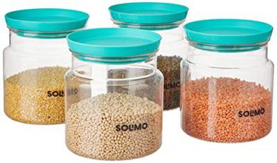 Amazon Brand - Solimo Airtight Plastic Storage Jar Set, 4 Containers (1000ml), BPA Free, Blue