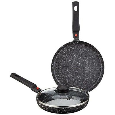 Amazon Brand - Solimo Aluminium 3 Piece Non-Stick Cookware Set with Detachable Handle | Black